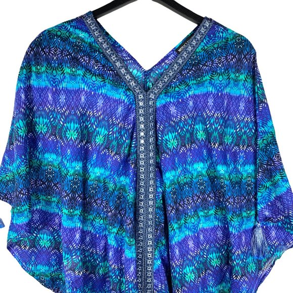 Miraclesuit Blue Curacao Caftan 100% Cotton Ikat Swimwear Cover Up Size M - Picture 2 of 11
